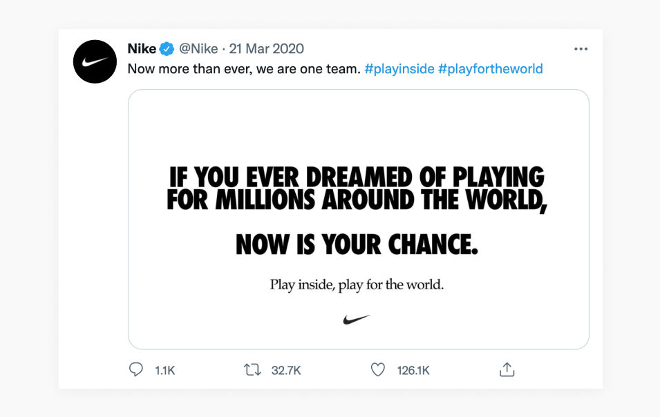 Nike, a Hero brand, stayed true to its archetype and inspirational brand voice during the pandemic.